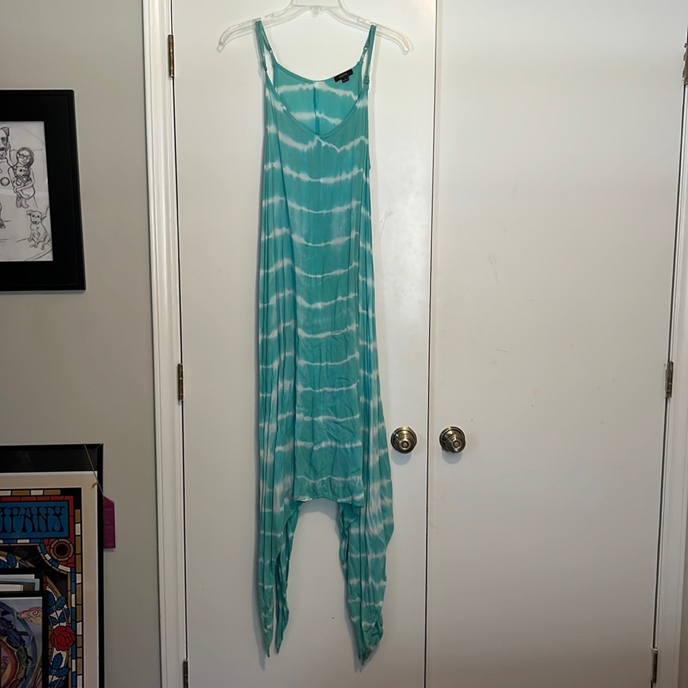 🔥 2/$20 Teal and white Raviya long asymmetrical tie dye dress